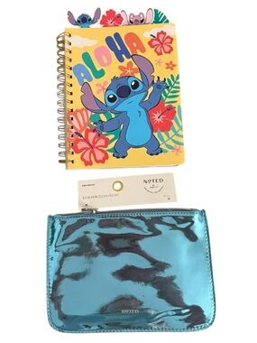 Disney Stitch Lined Notebook Journal and Blue Metallic Pouch (NWT)